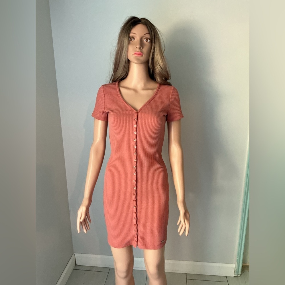 Guess Rust Button-Front Mini Dress